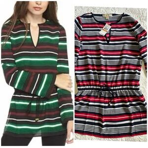Michael Kors New! Women's Striped Drawstring Top Blouse Tunic Small